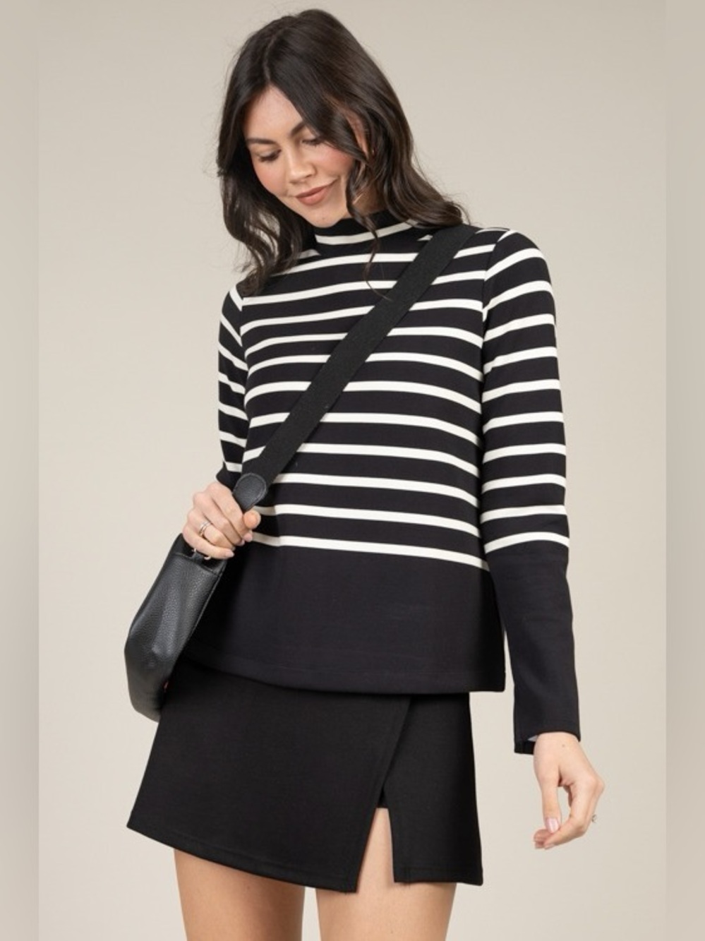 Spanx AirEssentials Mock Pullover black white stripe size small